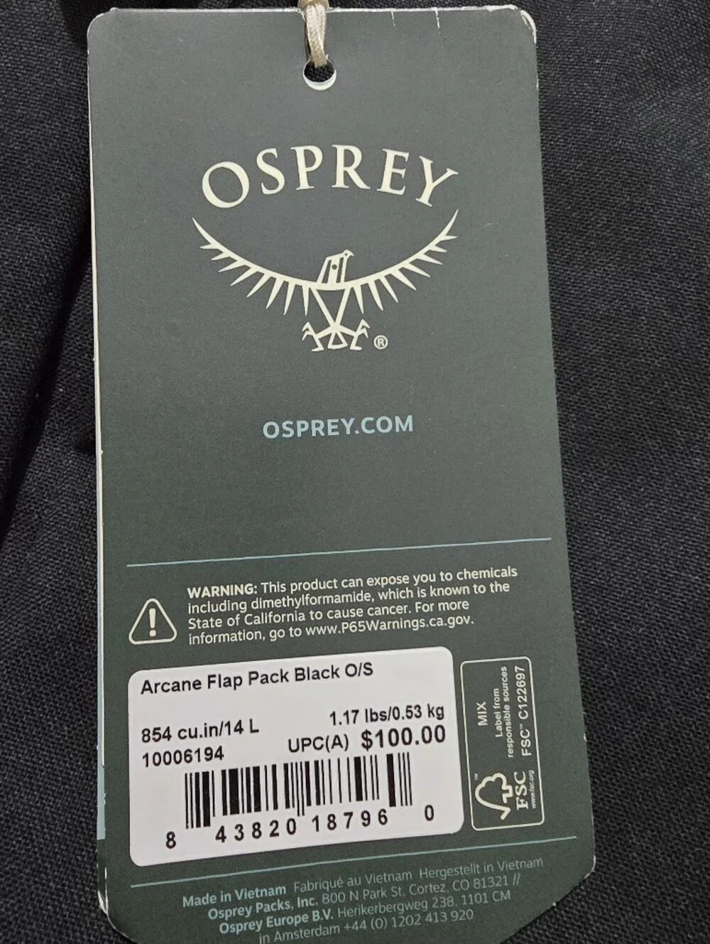 Osprey Flap Pack Arcane 14L  Black Embroidered Mars United Backpack Laptop Bag